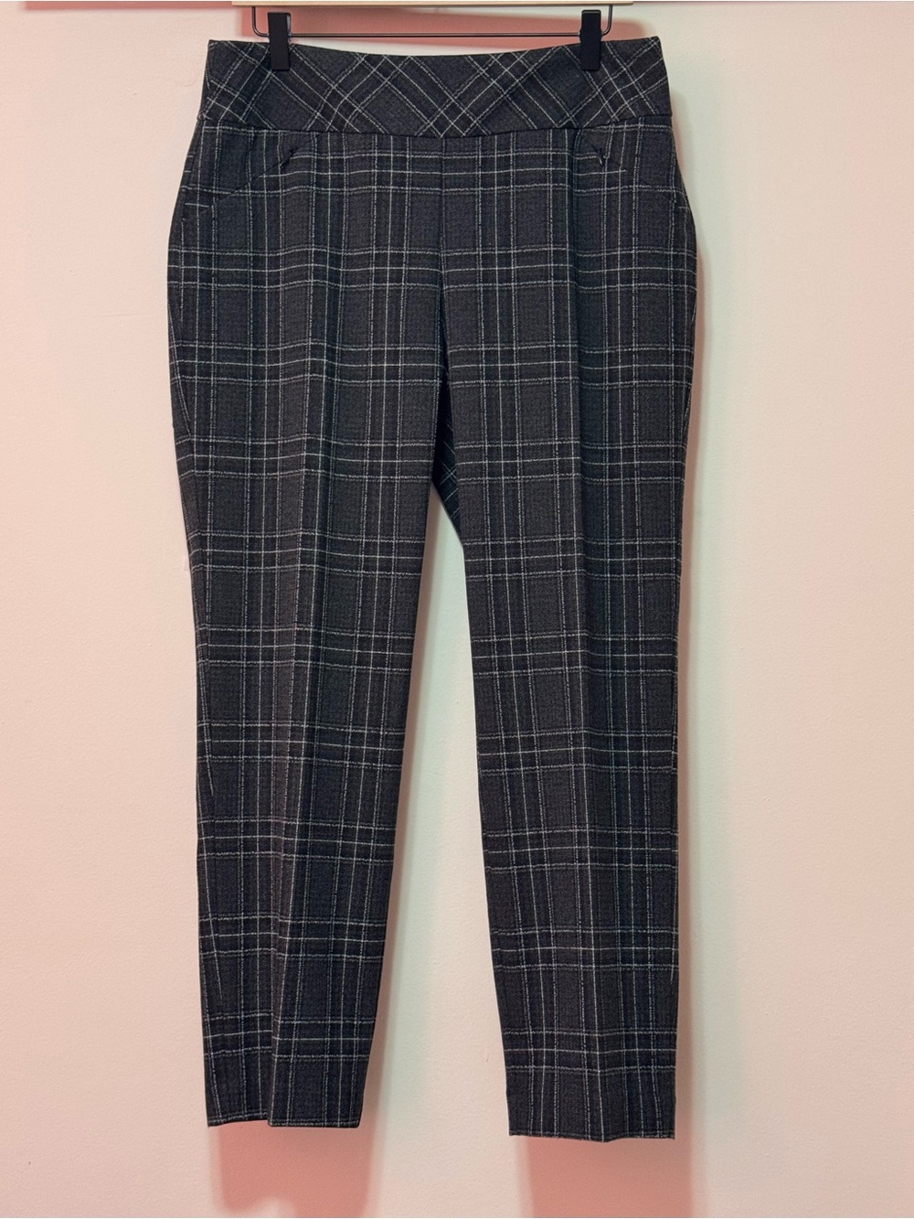 Investments Petites Park Ave Straight Leg Plaid Pull-On Stretch Pants